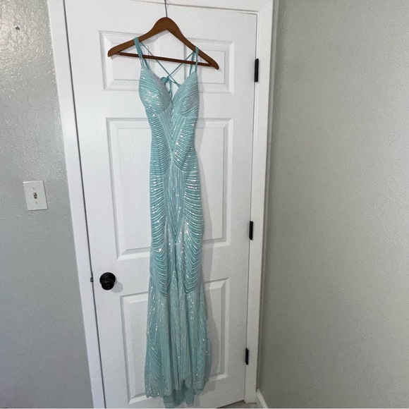 Windsor turquoise mermaid sequin prom dress - Picture 3 of 10